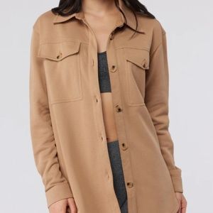 Spiritual Gangster Women’s Cozy Suede Fleece Shacket Button Down in Camel